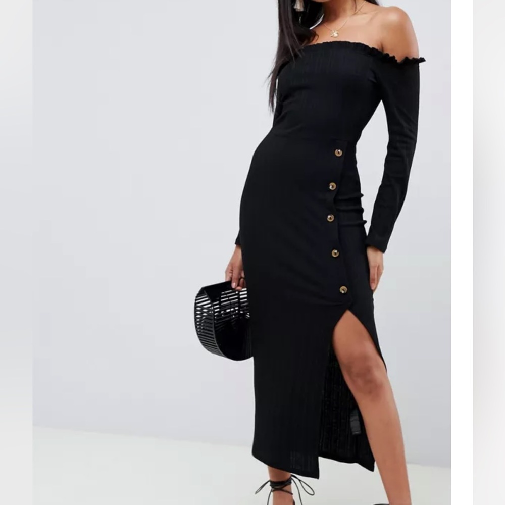 Asos Black Off Shoulder Maxi Dress